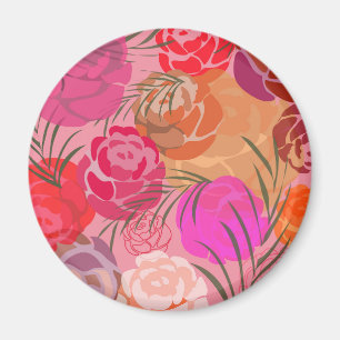 Pink pattern with flowers and plants magnet
