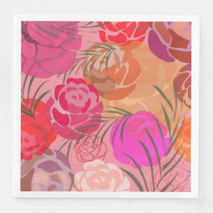 Pink pattern with flowers and plants napkin