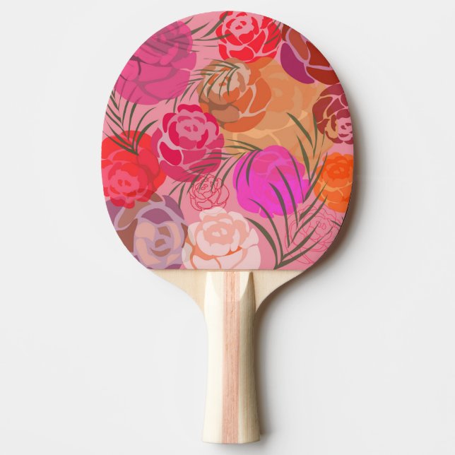 Pink pattern with flowers and plants ping pong paddle (Front)