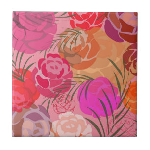 Pink pattern with flowers and plants tile