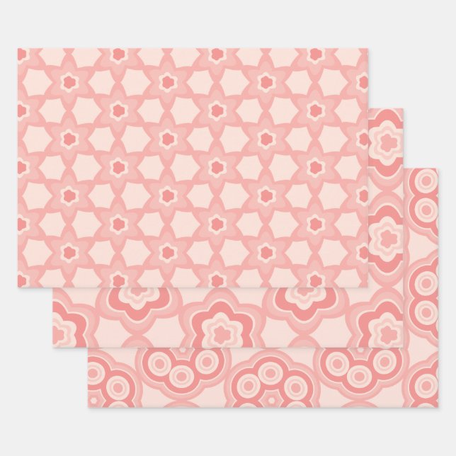 Pink pattern wrapping paper sheet (Set)