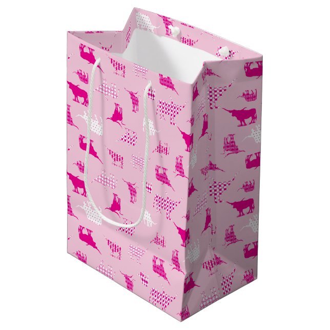 Pink Patterned Longhorns Pattern Medium Gift Bag (Front Angled)