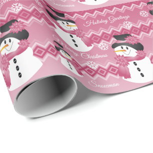 Pink Patterned Snowman Wrapping Paper