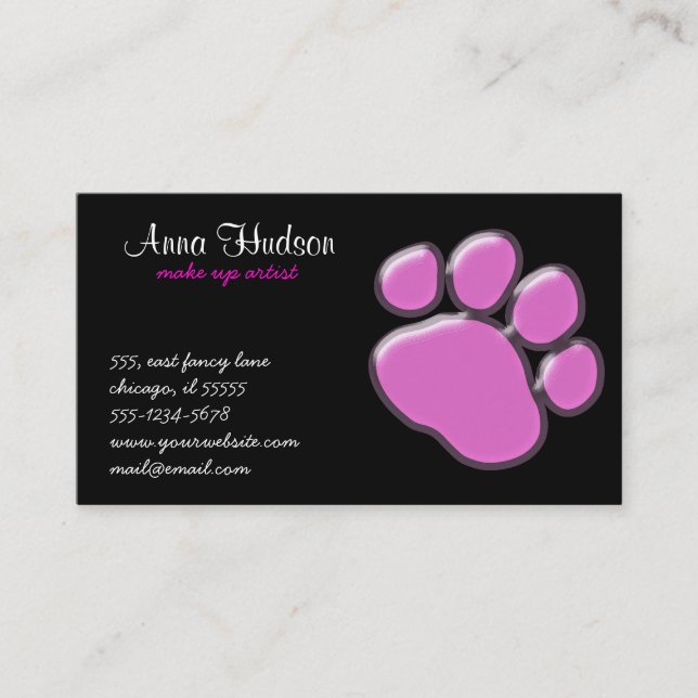 Pink Paw, Dog Groomer, Dog Walker, Pet Shop Business Card (Front)