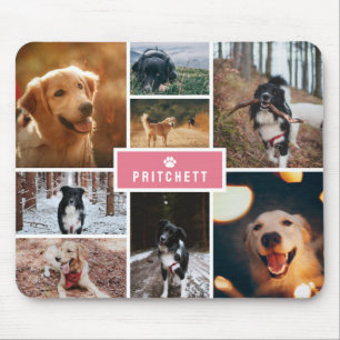 Pink Paw Dog Photo Collage & Monogram Mouse Pad