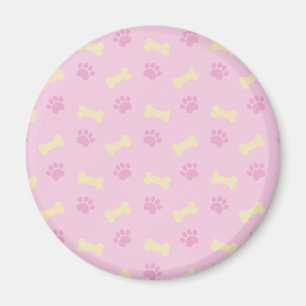 Pink Paw Print Bone Pattern Magnet
