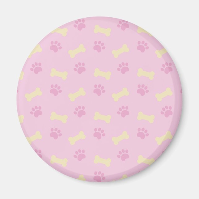 Pink Paw Print Bone Pattern Magnet (Front)