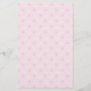 Pink Paw Print Bone Pattern Stationery