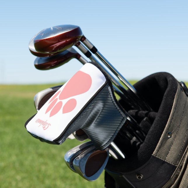 Pink Paw Print Design Golf Head Cover (In Situ)