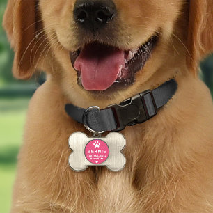 Pink Paw Print Dog Bone Monogram Pet ID Tag