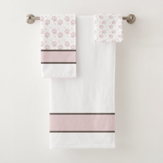Pink Paw Print – Elegant Neutral Dog Lover Bath Towel Set (Insitu)