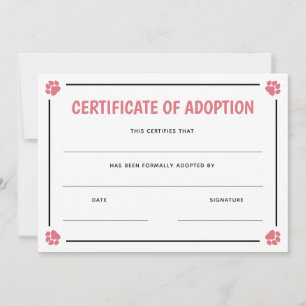 Pink Paw Print Frame Pet Certificate of Adoption
