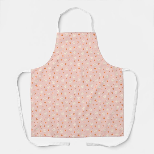 Pink Paw Print Heart Pattern Apron (Front)