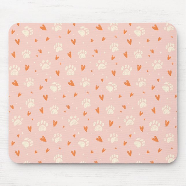 Pink Paw Print Heart Pattern Mouse Pad (Front)