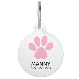 Pink Paw Print, Personalized Pet Details & QR Code Pet Tag