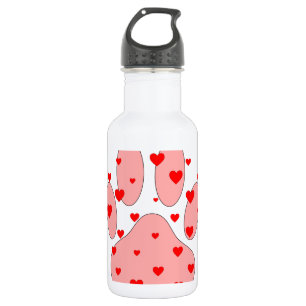 Pink Paw Print With Hearts 532 Ml Water Bottle