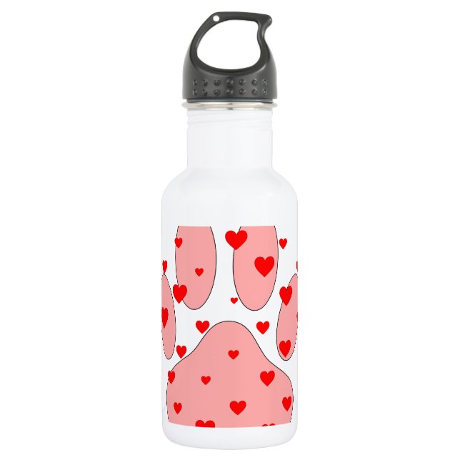 Pink Paw Print With Hearts 532 Ml Water Bottle (Front)