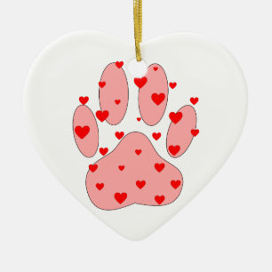 Pink Paw Print With Hearts Ceramic Tree Decoration