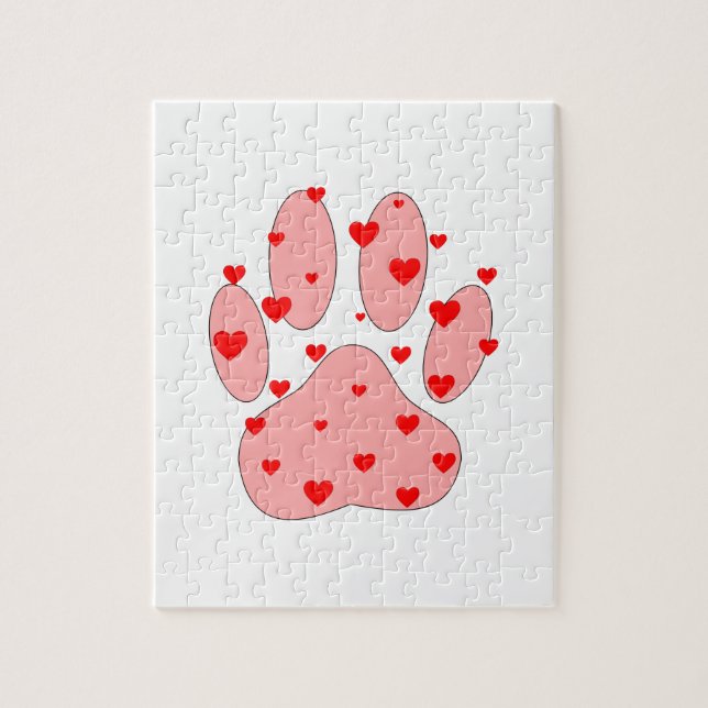 Pink Paw Print With Hearts Jigsaw Puzzle (Vertical)