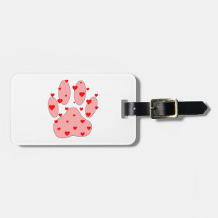 Pink Paw Print With Hearts Luggage Tag