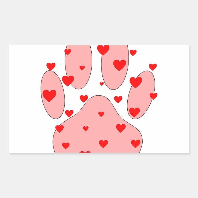 Pink Paw Print With Hearts Rectangular Sticker (Front)