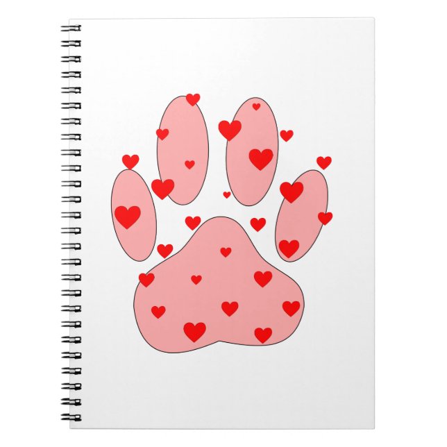 Pink Paw Print With Hearts Spiral Notebook (Front)