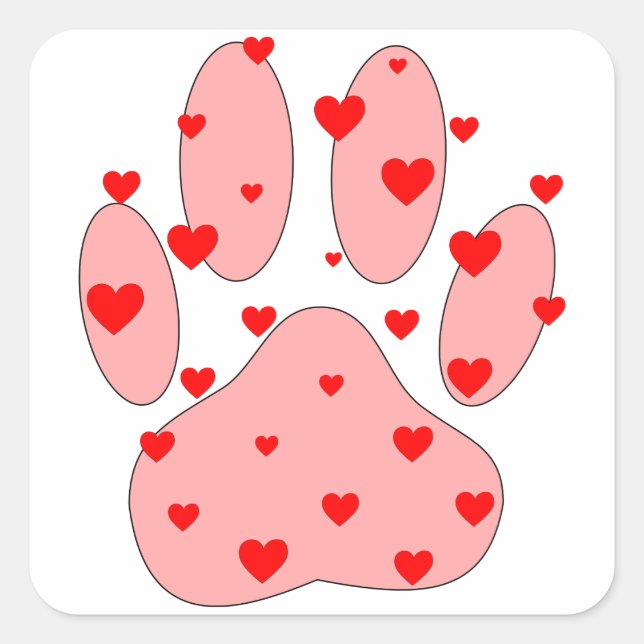 Pink Paw Print With Hearts Square Sticker (Front)