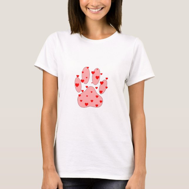 Pink Paw Print With Hearts T-Shirt (Front)