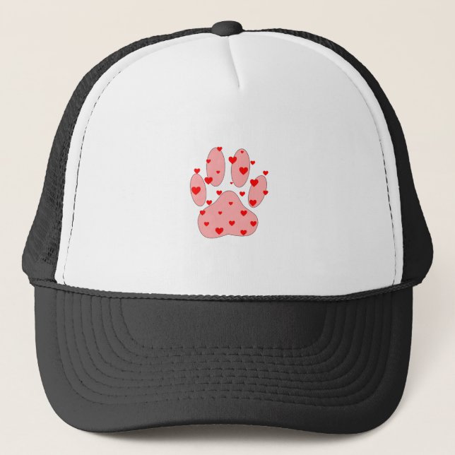 Pink Paw Print With Hearts Trucker Hat (Front)