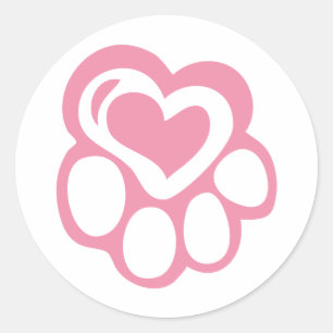 Pink Paw Print with Love Classic Round Sticker