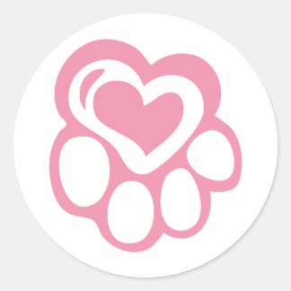 Pink Paw Print with Love Classic Round Sticker