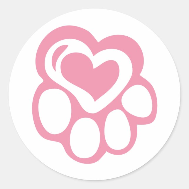 Pink Paw Print with Love Classic Round Sticker (Front)
