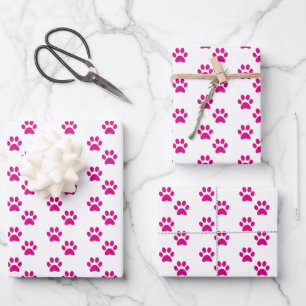 Pink Paw Print Wrapping Paper Sheet