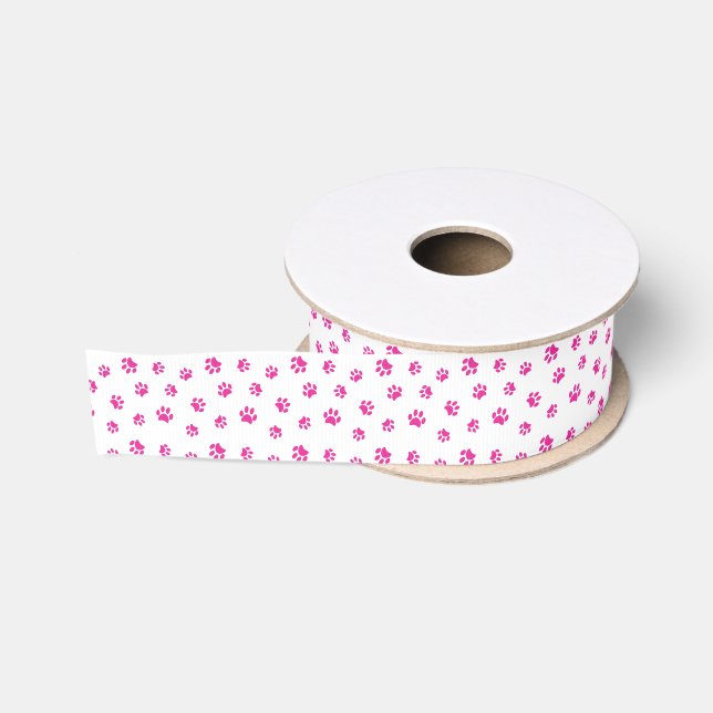Pink Paw Prints Pattern Grosgrain Ribbon (Spool)