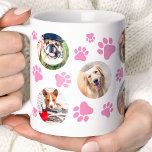Pink Pawprint 8 Pet Dog Photo Collage Coffee Mug<br><div class="desc">Showcase your favourite canine friend with this personalised Pink Pawprint 8 Pet Dog Photo Collage mug. This charming mug features a Back paw print design and space for eight cherished photos of your pup. Perfect for dog lovers, this mug makes a thoughtful gift for birthdays, holidays, or just because. Sip...</div>