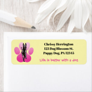 Pink Pawprint On Yellow / Belgian Malinois Dog