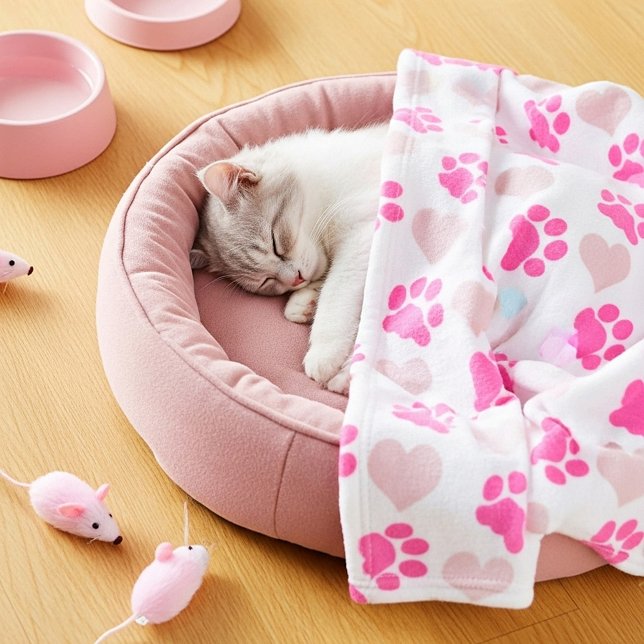 Pink Pawprints and hearts Fleece Blanket (Creator Uploaded)