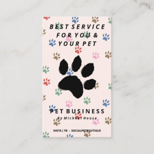 pink paws dog cat pet sitting business card