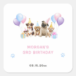 Pink Pawty Puppies Birthday Party Square Sticker