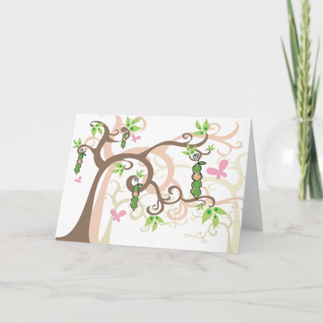 Pink Pea In A Pod Garden Girl Baby Shower Card (Front)