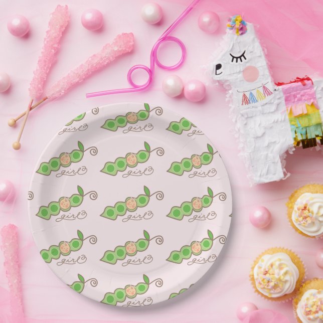 Pink Pea In A Pod Girl Baby Shower Paper Plates (Party)
