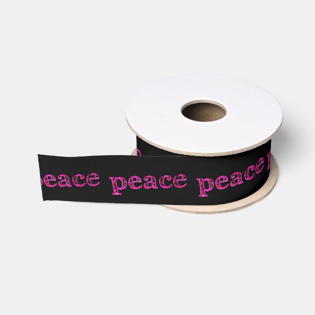pink peace black grosgrain ribbon (Spool)