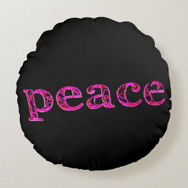 pink peace black round cushion (Front)