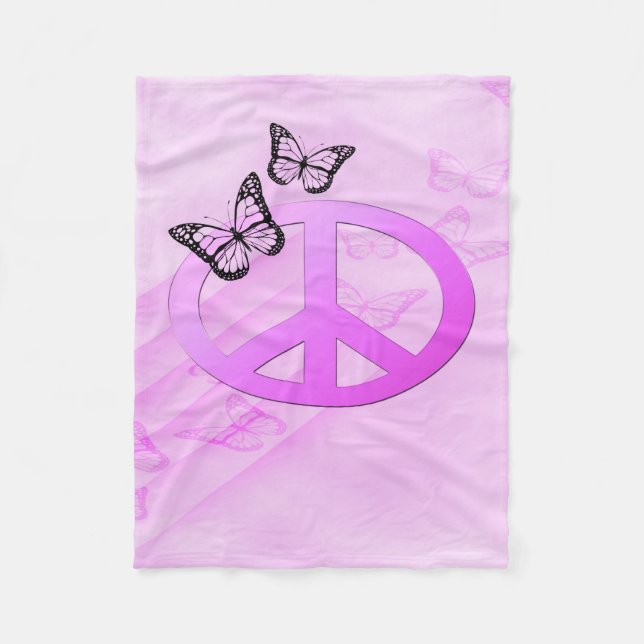Pink Peace Fleece Blanket (Front)