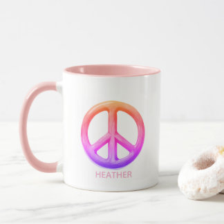 Pink Peace Hot Beverage Mug Custom Name Fun Gift 