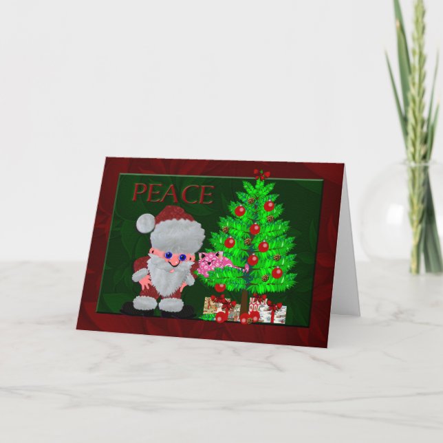 Pink Peace Kitten Holiday Card (Front)