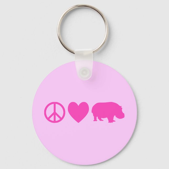 Pink Peace Love and Hippos Key Ring (Front)