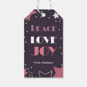 Pink Peace Love Joy Christmas Gift Tag