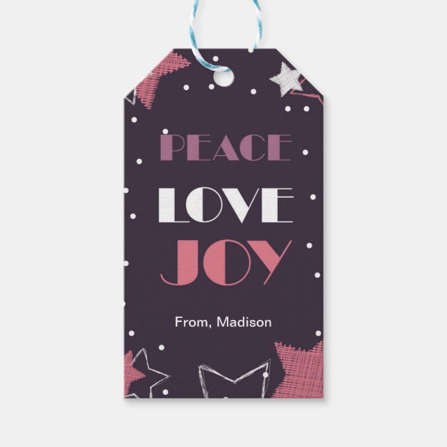 Pink Peace Love Joy Christmas Gift Tag (Front)