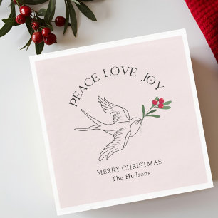 Pink PEACE LOVE JOY Snowbird Christmas Holiday Napkin